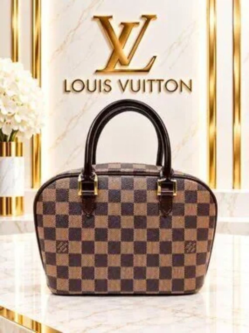 Authentic Louis Vuitton Sarria Mini Damier Ebene Canvas Satchel Handbag Brown LV